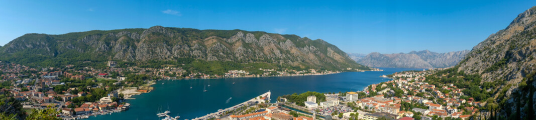 Fototapeta na wymiar Harbor of Kotor, Montenegro. Kotor bay, Adriatic sea. Panoramic view.