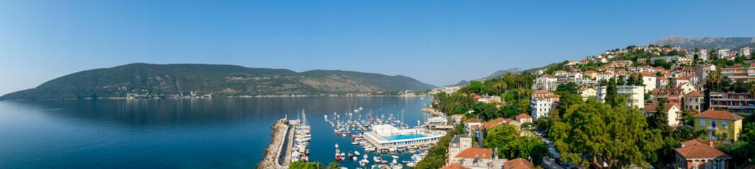 Fototapeta na wymiar Panoramic view of harbor of Herceg Novi, Montenegro