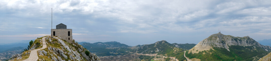Fototapeta premium Negosh Mausoleum on the top of mount Lovcen. Lovcen National Park, Montenegro. Panoramic view.