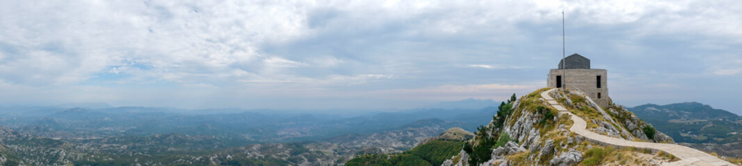 Negosh Mausoleum on the top of mount Lovcen. Lovcen National Park, Montenegro. Panoramic view.