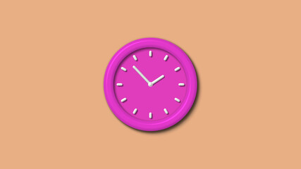 Amazing pink color 3d wall clock isolated on brown light background,clock isolated