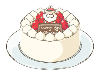 クリスマスの飾り付きホールケーキ_ショートケーキ