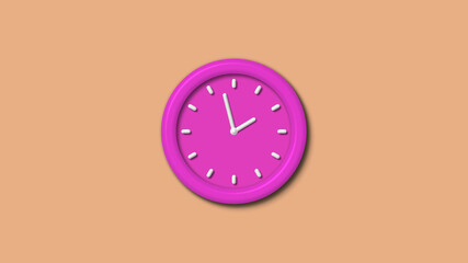 Amazing pink color 3d wall clock isolated on brown light background,clock isolated