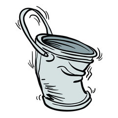 bent bucket cartoon illustration isolated on white