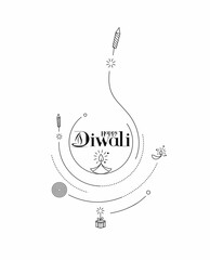 Happy Diwali text with Rocket firecrackers design. Poster Banner Vector illustration.