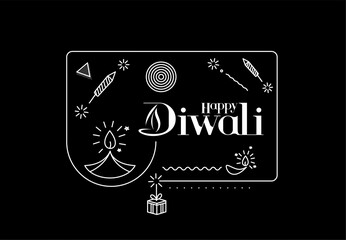 Fototapeta na wymiar Happy Diwali text with Rocket firecrackers design. Poster Banner Vector illustration.
