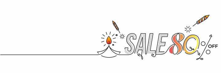 Diwali Hindu festival Poster, Abstract Flat 80% Sale Poster Banner Vector illustration.