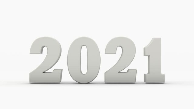 3D animation of the date 2020 of the outgoing year. The numbers rotate and change to the date of the 2021 new year.