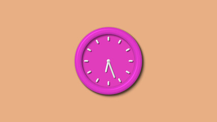 Amazing pink color 3d wall clock isolated on brown light baclground,wall clock isolated