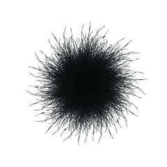 Black pompon. Fluffy pompon isolated. Fur ball. 3D vector illustration.