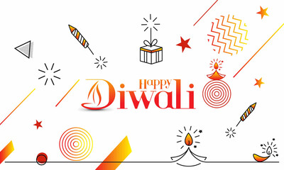Happy Diwali text with Rocket firecrackers design. Poster Banner Vector illustration.