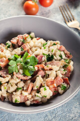 Spaetzle with fried bacon and onion