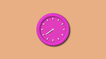 Pink color 12 hours 3d wall clock isolated on brown light background,wall clock isolated