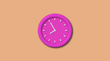 Pink color 12 hours 3d wall clock isolated on brown light background,wall clock isolated