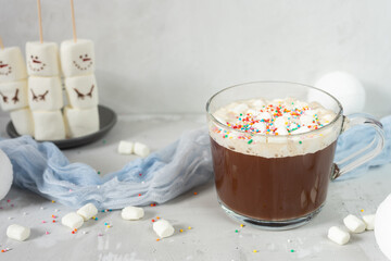Christmas cocoa with marshmallows and confetti