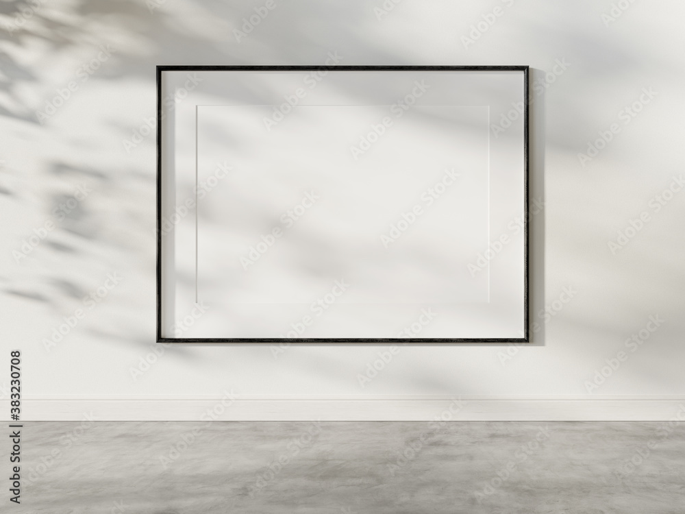 Poster black frame hanging in bright interior mockup. template of a picture framed on a wall 3d rendering