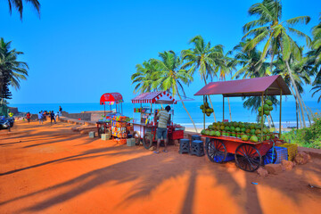Food stalls near sinquerim beach in Candolim, Goa. - obrazy, fototapety, plakaty