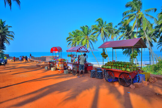 Food stalls near sinquerim beach in Candolim, Goa.