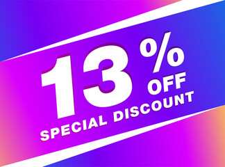 13% OFF Sale Discount Banner. Discount offer price tag. 13% OFF Special Discount offer