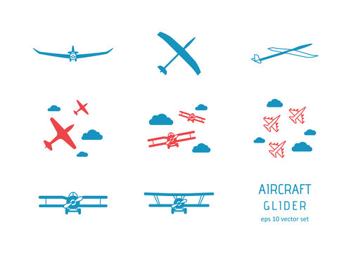 Glider - vector icons set on white background.
