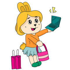 Obraz na płótnie Canvas cartoon of happy shopping from technology