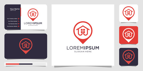 minimalist Home location logo design templates and business card design Premium Vector