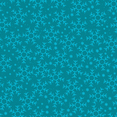 Blue Winter Background with snowflakes for your own creations. Christmas illustration. Seamless pattern.