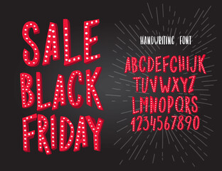 Black friday font. Typography alphabet. Handwritten script for sale season celebration.