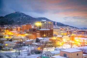 Hakodate city downtown skyline cityscape of Japan .