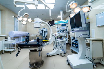Surgery. Operating room with special equipment. Hi-tech technologies in hospital.