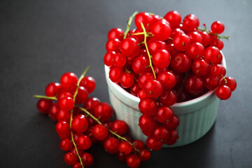 A ceramic bowl with red currant berries