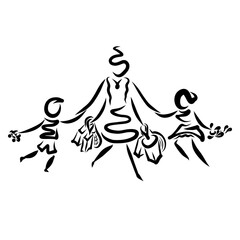 four-armed mom with kids and lots of bags