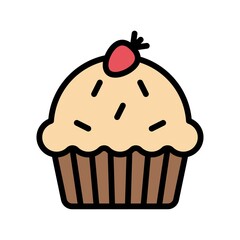 bakery shop icons related baked cup cake with cup vectors with editable stroke,