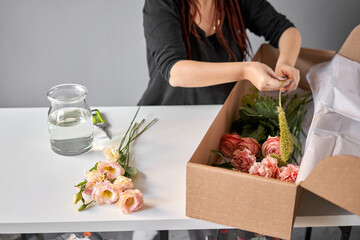 Bouquet 005, step by step installation of flowers in a vase. Flowers bunch, set for home. Fresh cut flowers for decoration home. European floral shop. Delivery fresh cut flower.