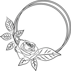 Flowers rose white line art frame set