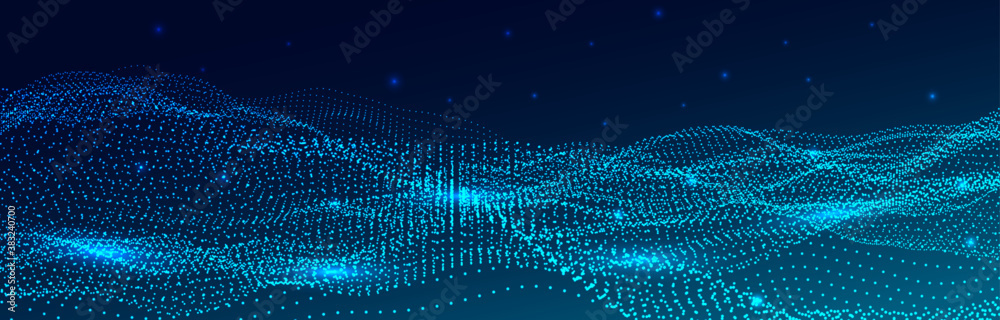 Poster Abstract digital wave of particles. Futuristic point wave. Technology background vector. Vector illustration