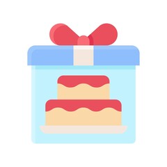 bakery shop icons related cake with plate and gift box vectors in flat style,