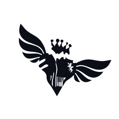 Broken torn heart love wings crown piano logo icon sign tattoo symbol Hand drawn sketch Modern abstract design style Fashion print clothes apparel greeting invitation card element banner poster flyer