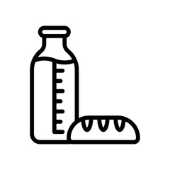 bakery shop icons related milk bottle with baked bread vectors in lineal style,