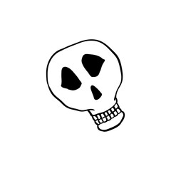 Halloween doodle skull element. Isolated vector illustration for day of the dead holiday.