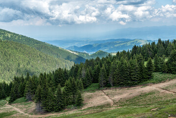 Mountain landscape view. Mountain layers landscape. Meadows and mountains landscape. Blue mountains layers landscape. Top of the Mountains