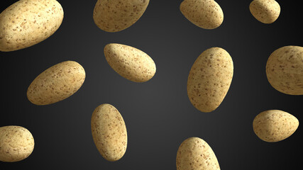 fliegende Kartoffeln vor grauem Hintergrund