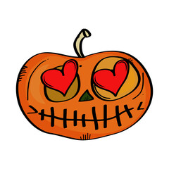 Halloween pumpkin heart love sewn mouth logo icon sign symbol emblem element Hand drawn Cartoon cute funny design Abstract children's style Fashion print clothes greeting invitation card banner poster