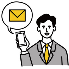 男性　若い　スーツ　ベクター　ポップ　携帯電話　メール
