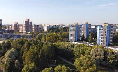 Obraz premium Top view of summer city park with trees. 01 October 2020, Minsk Belarus