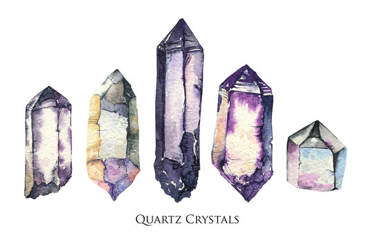 Quartz crystal watercolor set. Smoky quartz.