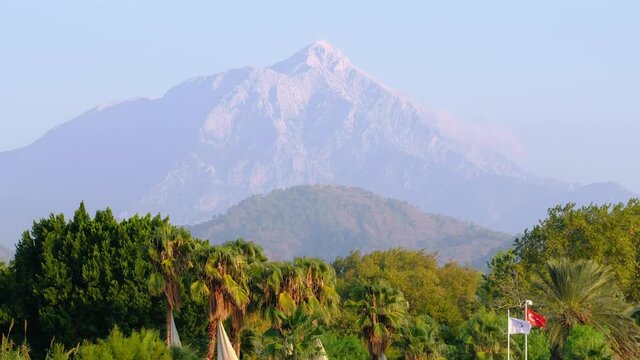 Tahtali mountain seen from the Cirali beach in Turkey