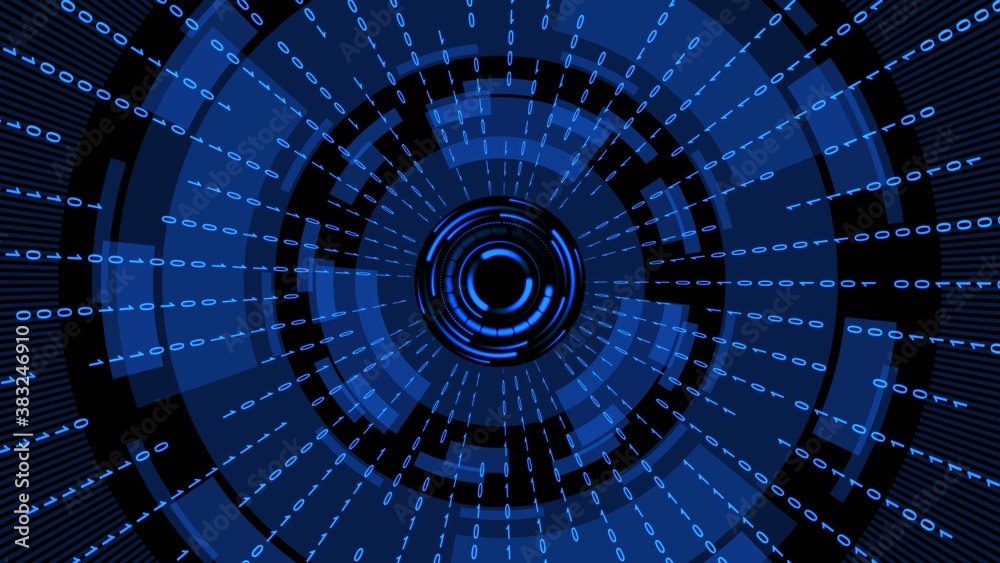 Poster abstract futuristic background of matrix style binary code built into hud elements - digital systems