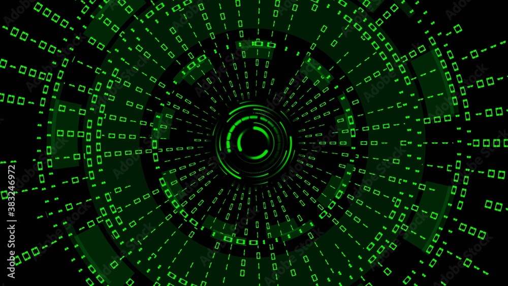 Poster abstract futuristic background of matrix style binary code built into hud elements - digital systems