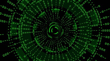 Abstract futuristic background of matrix style binary code built into HUD elements - digital systems technology theme - cyber internet or network concept - 3D illustration